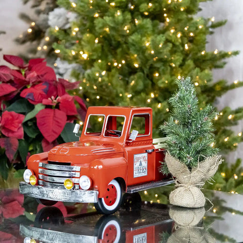 Red Metal Christmas Pickup Truck Outdoor Decor With Tree In Bed Totally Lit Powder Coated Weatherproof Metal Construction 18 Inch