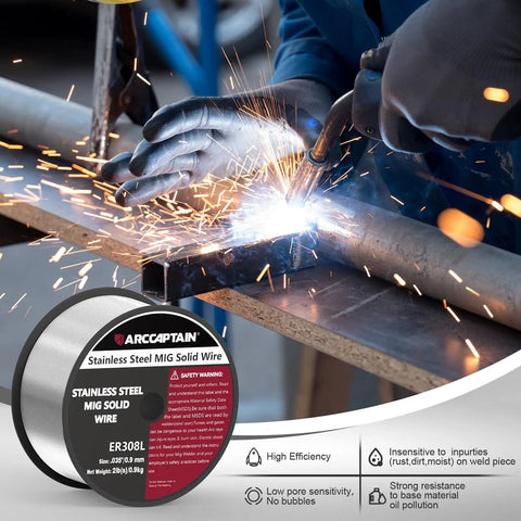 Pro Grade 0.030 Inch ER308L Stainless MIG Wire 2 Pound Spool With Low Splatter for clean welds in action with MIG welder.