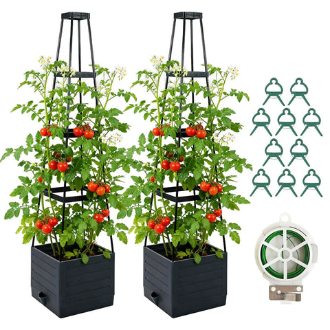 2 Pack Raised Garden Bed Planter Box With Trellis, 57 Inch Self Watering Tomato Planters For Climbing Plants, with accessories