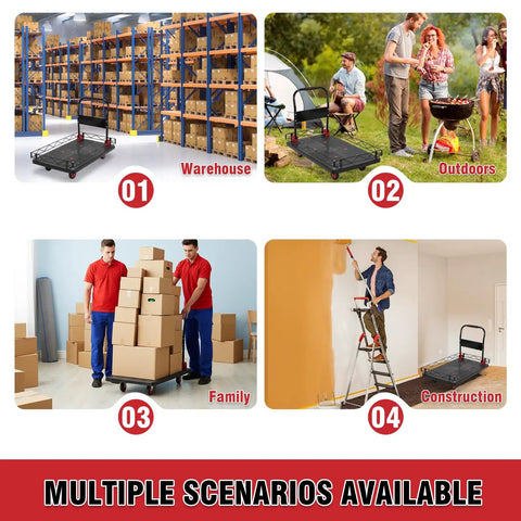 2-in-1 Folding Flatbed Cart With Removable Cage, Heavy Duty Platform Truck For Home And Workshop, Built To Haul Big Loads, Quick Switch To Flat Cart For Bulky Items, Durable PP And Steel Construction used in warehouse, outdoors, family, and construction