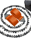 Beefy 36 Inch Manual Chain Saw With 48 Bidirectional Teeth for fast easy cutting, shown coiled with orange handles and a pouch.