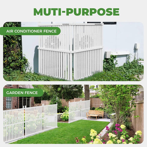 Outdoor Privacy Fence Panels For AC Units And Trash Cans, Two White Vinyl Panels, 48 By 48 Inches, Easy Assembly in garden and yard settings