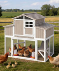 Spacious Wooden Chicken Coop With Run And Four Nesting Boxes For Backyard Farms, ducks visible outside
