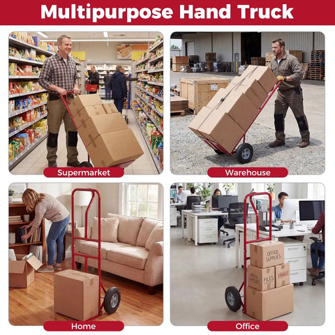 Heavy Duty Metal Hand Truck With 600 Pound Capacity And Ergonomic P Handle, Shuffles Furniture Without Breaking A Sweat, Folds Flat For Compact Parking, Hardcore Steel Dolly For Warehouse Hauls used in supermarket and warehouse.