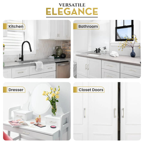 Brushed Nickel Cabinet Pulls 96mm Satin Silver Drawer Handles for Kitchen Cabinets and Vanities in various settings