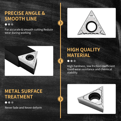 Five Piece One Half Inch Indexable Carbide Turning Inserts Holder Set For Lathes With Replaceable Tips And Rotatable Edges Includes Carbide Inserts TCMT16T304 And Spare Screws For Lathe Tools image showing precise angle and quality material.