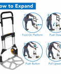 Instructions on using Beefy Folding Dolly With Aluminum Frame, 440 LB Capacity Hand Truck, Rugged Rubber Wheels, Ergonomic Handle