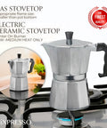 3 Cup Aluminum Moka Pot Stovetop Espresso Maker For Gas And Electric Stoves Cuban And Italian Style Coffee Brewer on stove