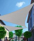 Triangle Shade Sail 12 Ft By 12 Ft By 17 Ft Light Grey Outdoor Canopy With UV Block installed between buildings