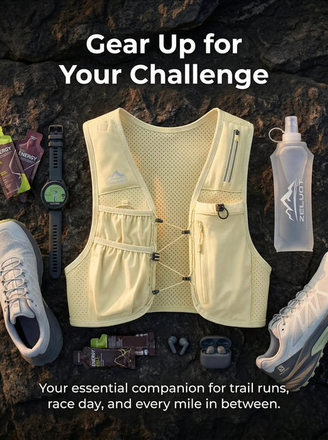 Running Hydration Vest for Women and Men with 500ml BPA Free Soft Flask, Adjustable Chest Straps, Lightweight Reflective