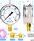 Stainless Steel Liquid Filled Pressure Gauge With 2.5 Inch Dial And Lower Mount For Rugged Lines, 0 To 300 Psi Range, NPT Hex Bushings