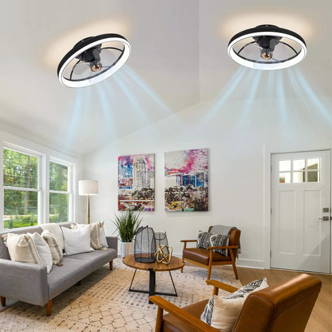 Low Profile 360-Degree Bladeless Ceiling Fan With Light Kit, Flush Mount, Dimmable LED in living room setting