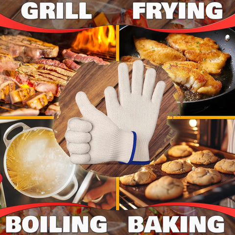 Aramid Heat Resistant Cooking Gloves for Indoor and Outdoor Use Perfect for Baking Grilling Pot Handling & Smoking Up to 896° White