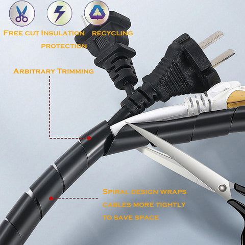 Spiral Cable Wrap Sleeve 5.5 Ft Coil 1 Inch Diameter PE Material Durable Flame Retardant Cord Organizer with scissors