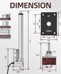 Dimensions of Beefy 12V Linear Actuator With 12 Inch Stroke 660Lb Capacity featuring switch, DC motor, limit switch, and gear details.