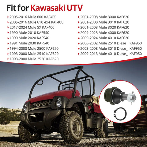 2 Pieces Front Lower A Arm Ball Joint For Kawasaki Mule 600 610 KAF400 KAF540 KAF620 KAF950 4000 4010 OEM 59266 1080 Heavy Duty UTV Replacement Part For Smooth Steering And Rugged Trail Riding, fit chart and ball joint