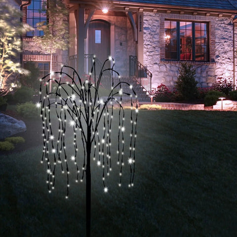 Solar Willow Tree With 200 LEDs Outdoor Garden Decor That Pops Waterproof Pathway Lighting With Blinking Lighted Branches 4.6 Ft White Glow Ideal For Front Yard Backyard Patio And Lawn