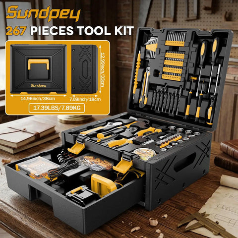300 Piece Home And Auto Repair Tool Kit With Handy Hand Tools, Precision Screwdrivers, Wire Strippers, Metric Hex Keys And Portable Tool Box For DIYers, Men And Women