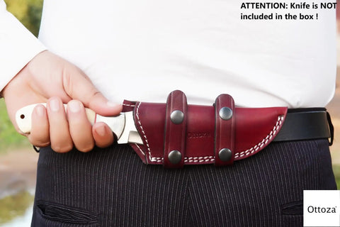 Top Grain Leather Knife Sheath for Fixed Blade Knives Belt Carry Dual Orientation Vertical And Horizontal Left Hand Friendly