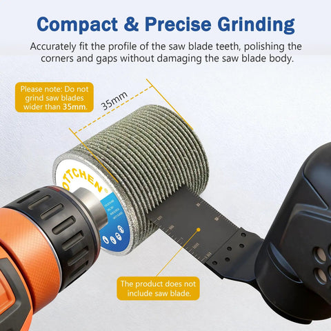Knockout Diamond Oscillating Multi Tool Blade Sharpener For Hand Drills Frameless Build To Restore Dull Saws Hella Sharp Finish. Compact tool with 35mm grinding wheels for precise polishing.