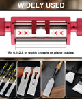 Pro Grade Chisel Sharpening Jig And Honing Guide For Woodworking Chisels And Planes 0.1 To 2.8 Inches Wide shown in use with chisels.