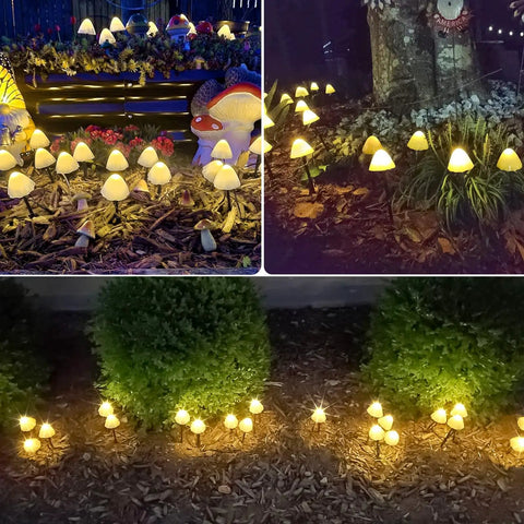 Two Pack 32 LED Mushroom Solar String Lights, 55 Ft Outdoor Waterproof Garden Decoration With 8 Lighting Modes
