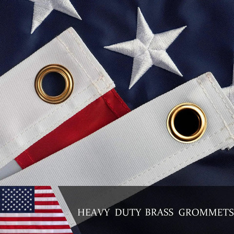 Close-up of American Flag 3x5ft Heavy Duty Outdoor Nylon Flag with Embroidered Stars and Brass Grommets Double Stitched Canvas