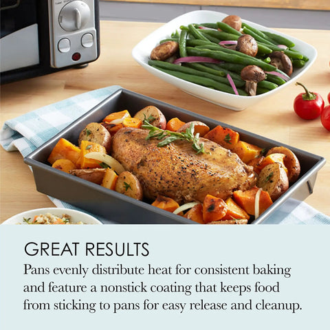 Pro Grade 4 Piece Nonstick Toaster Oven Bakeware Set with roast in aluminized steel pan