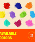 Colorful pigment powders in ten shades for celebrations, featuring a vibrant array for the Next Level Party Color Blasters.