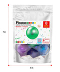 Packaged Totally Fun 8 Piece Marbles For Magnetic Block Tiles Marble Run Tracks, showing colorful marbles in a bag with dimensions.