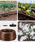 328 Foot Quarter Inch Drip Irrigation Tubing Kit With Six Inch Emitter Spacing, includes connectors, couplings, end plugs in garden