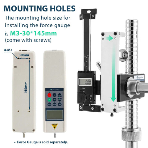 Beefy Digital Force Gauge With Lever Operated Test Stand, 70mm Stroke, Adjustable Mounting Plate From 3.9 To 12.6 Inches And Gauge Bottom Height From 1.5 To 10.2 Inches, HPB Precision Testing Tool For Serious Accuracy, mounting holes M3-30*145mm