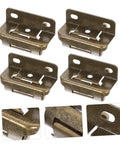 Self Closing Cabinet Hinges 4 Pack Satin Finish Flush Concealed Hinges; close-up views of antique brass hardware details