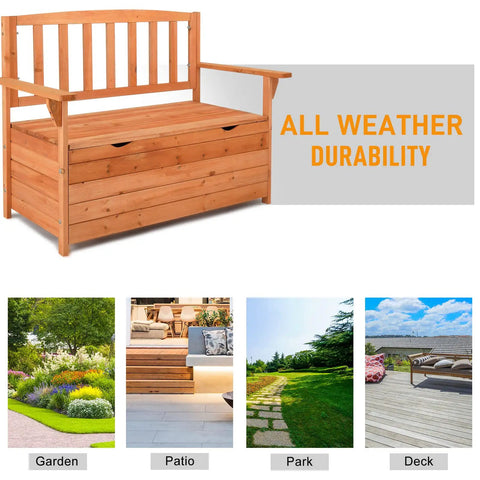 Outdoor Wood Storage Bench With Seating And Armrests Large Deck Box For Garden Patio Porch Backyard Poolside Waterproof Organizer