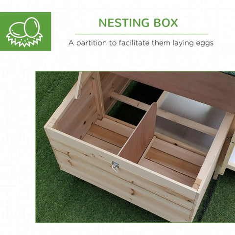 No Sweat Wooden Chicken Coop With Hinged Nesting Box And Removable Egg Tray featuring partition for laying eggs.