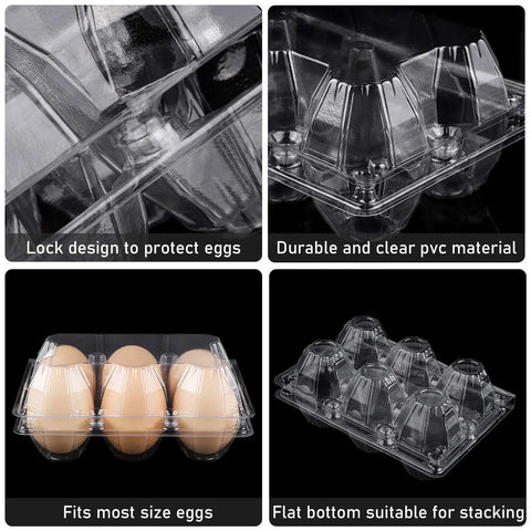 24 Pack Clear Plastic Egg Cartons With 6 Egg Capacity Per Tray, Eco Friendly Egg Holder showing close-up details and egg fit