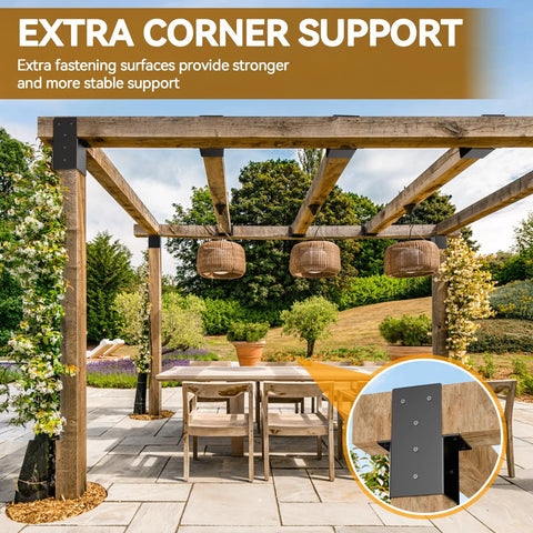 Two Pack 4x4 Pergola Brackets For Wood Posts, Beefy 14 Gauge Steel Post Top Rafter Connectors, Ideal For Gazebos, Decks And Pergolas, Actual Size 3.5 Inch By 3.5 Inch