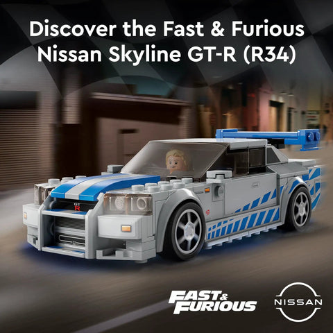 Nissan Skyline GTR R34 Speed Champions Racing Car Kit Inspired By 2 Fast 2 Furious Buildable Toy Model With Racer Minifigure