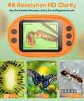 Kid Friendly Handheld Microscope With 2.0 Inch Screen 1000X Magnification showing ant, butterfly, and kiwi details