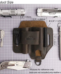 Leather EDC Multitool Sheath Belt Organizer For Daily Carry And Work Use, Fits Leatherman Tools, Flashlights, Keys, Pens shown.