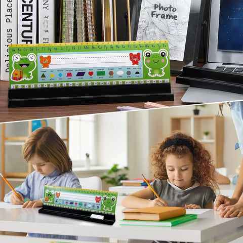24 Pack Desk Name Plate Holders With Self-Adhesive Removable Grip And Built-In Pen Holder, Black Plastic Name Tag Displays
