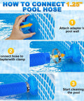 How to connect Must Have Pool Vacuum Hose Adapter Kit Compatible With Adapter B for Above Ground Pools with blue adapter and clamp.