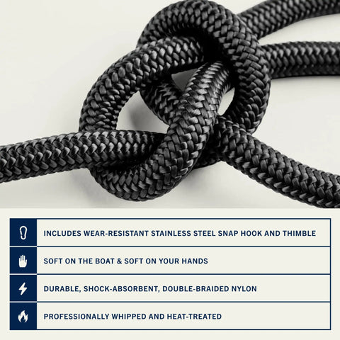Rock Solid Double Braided Boat Anchor Rope, 50 Foot Nylon Marine Anchor Line With 316 Stainless Steel Thimble, Heavy Duty 3/8 Inch Boating Line, Hangs Tough Through Rough Swells, Built Like Iron For Everyday Use