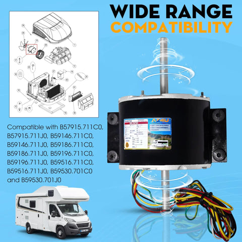 Replacement Fan Motor For Dometic Brisk Air II Genteq F48AF70A61 One Fifth HP 3 Speed RV Roof Air Conditioner Blower Motor