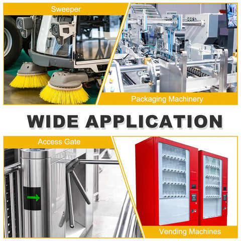 Images showcasing wide application of 12V High Torque DC Gear Brushless Motor With D Shaped Output Shaft in various machinery.