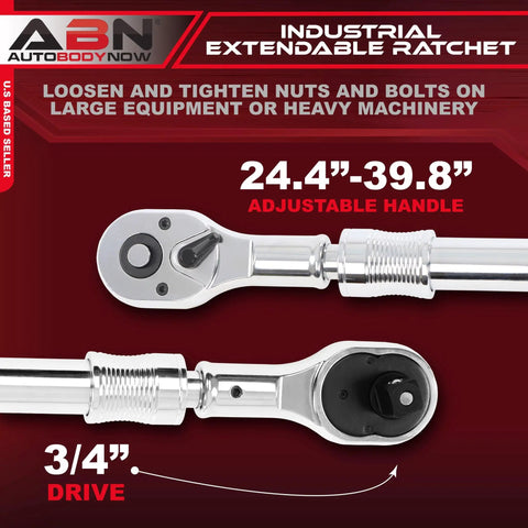 Extendable Three Quarter Inch Drive Industrial Ratchet Wrench With 24 To 39 Inch Long Reach Telescoping Locking Shaft Reversible Torque Heavy Duty Tool For Diesel Mining And Farm Equipment, highlighting adjustable handle and 3/4 inch drive.
