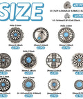Badass Vintage Turquoise Screw Back Concho Kit For Leather Work And Fabric Sewing 22 Assorted Styles shown with varying sizes.