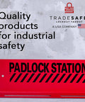 Real Tough Heavy Duty Lockout Tagout Locks Station That Holds Up To 20 Padlocks For Safe Lockout Tagout On Industrial Worksites sign.