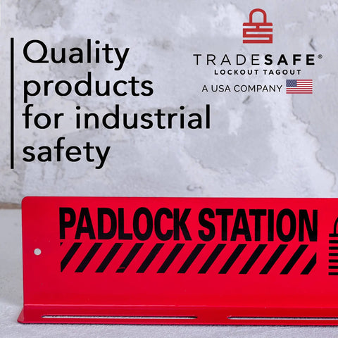 Real Tough Heavy Duty Lockout Tagout Locks Station That Holds Up To 20 Padlocks For Safe Lockout Tagout On Industrial Worksites sign.