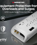Surge Protector Power Strip With 4050 Joules, Heavy Duty 6 Ft Cord, 12 Outlets, 2 USB Ports, 2 Coax, 2 Ethernet Ports, Fireproof MOV